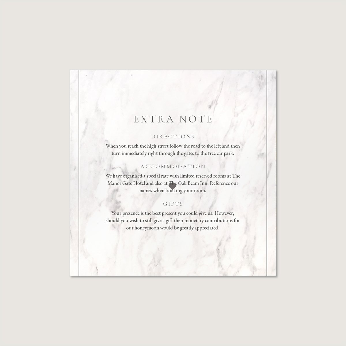 Simply Marble Information Card