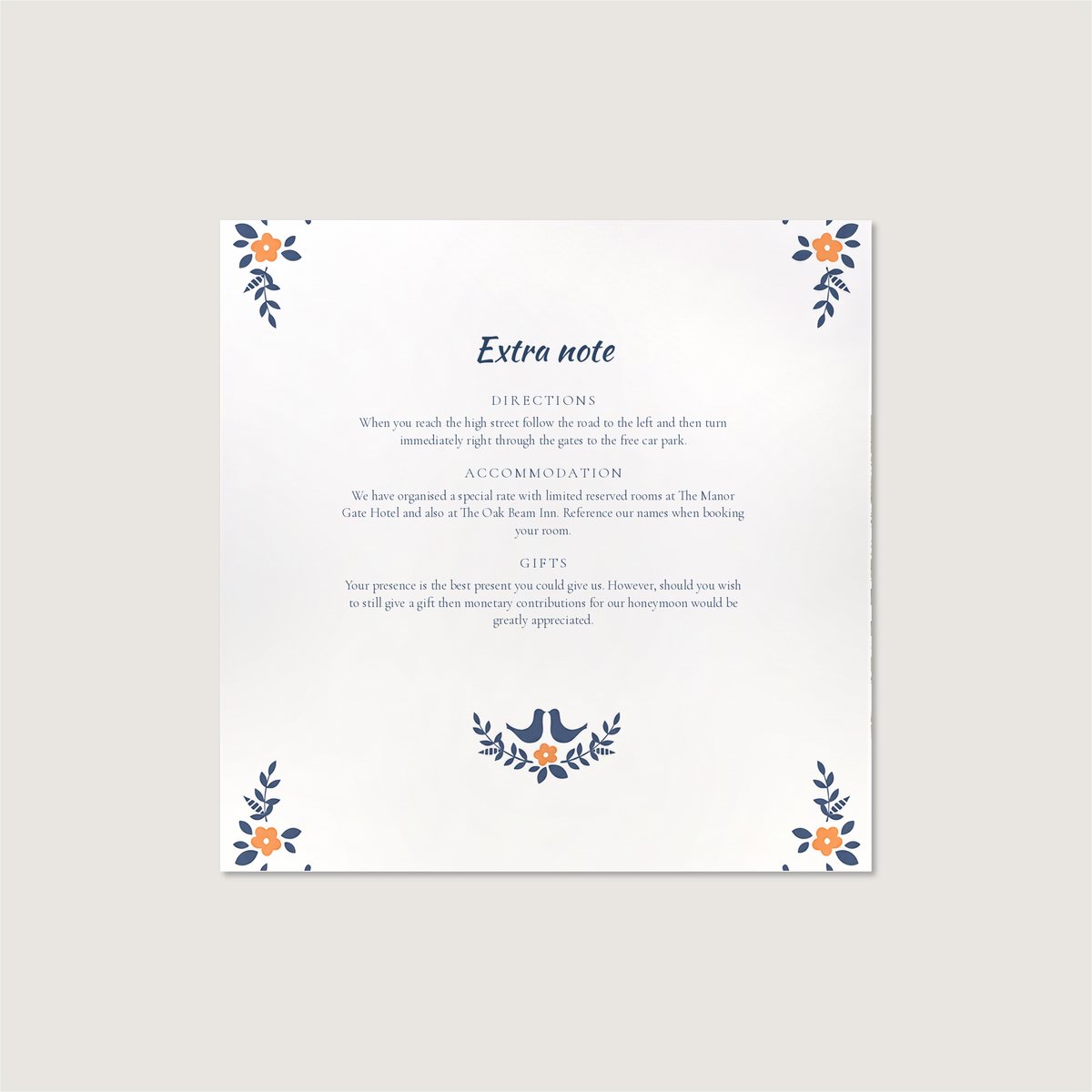 Country Floral Information Card