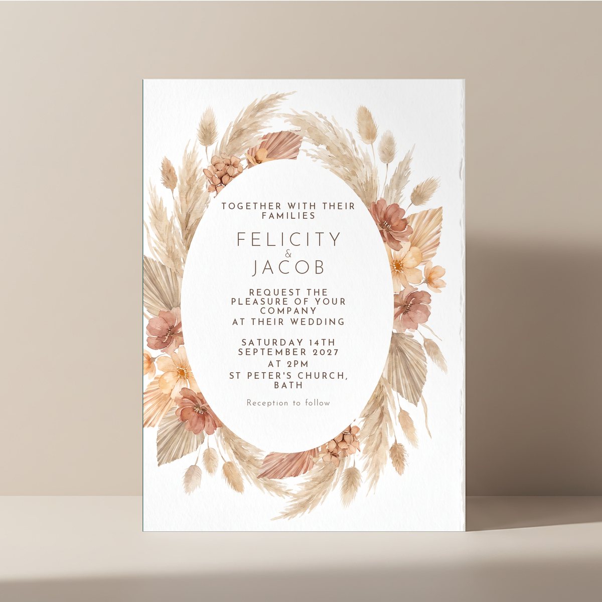Oval Pampas invitation
