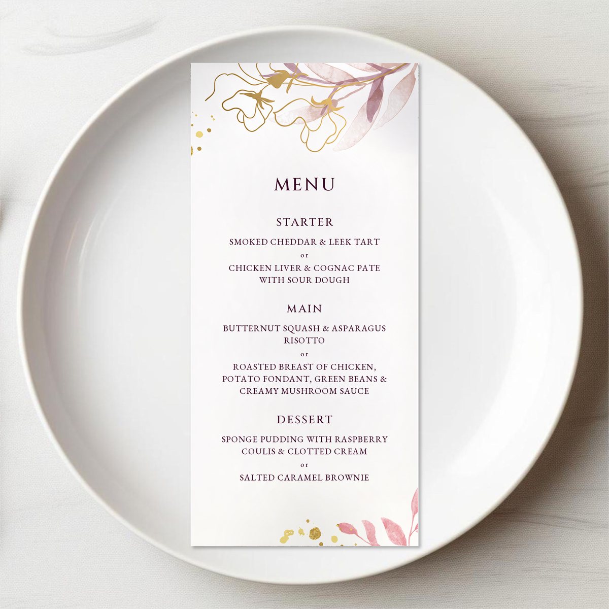 Romantic Watercolour Menu Card