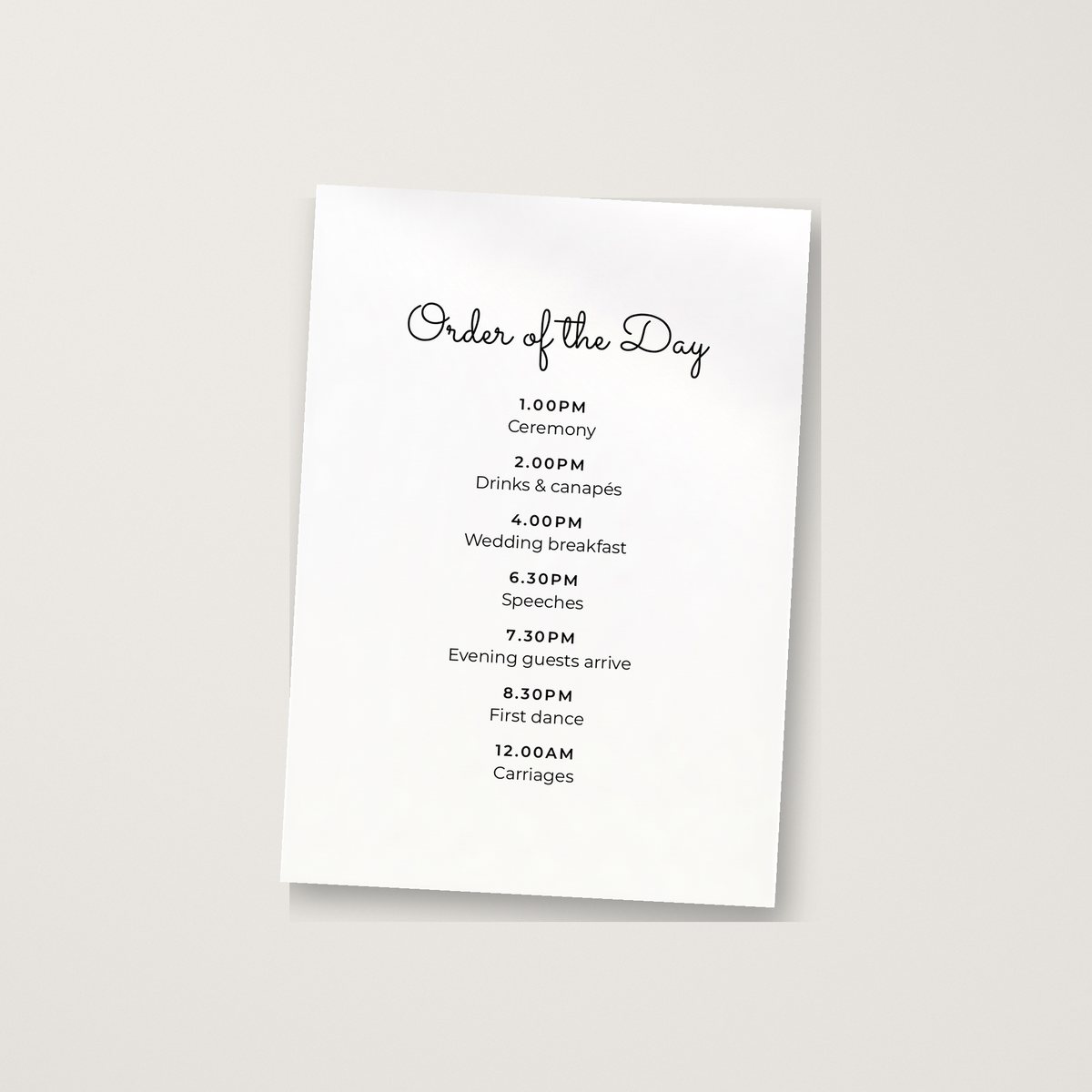 Flow Itinerary / Order of the Day