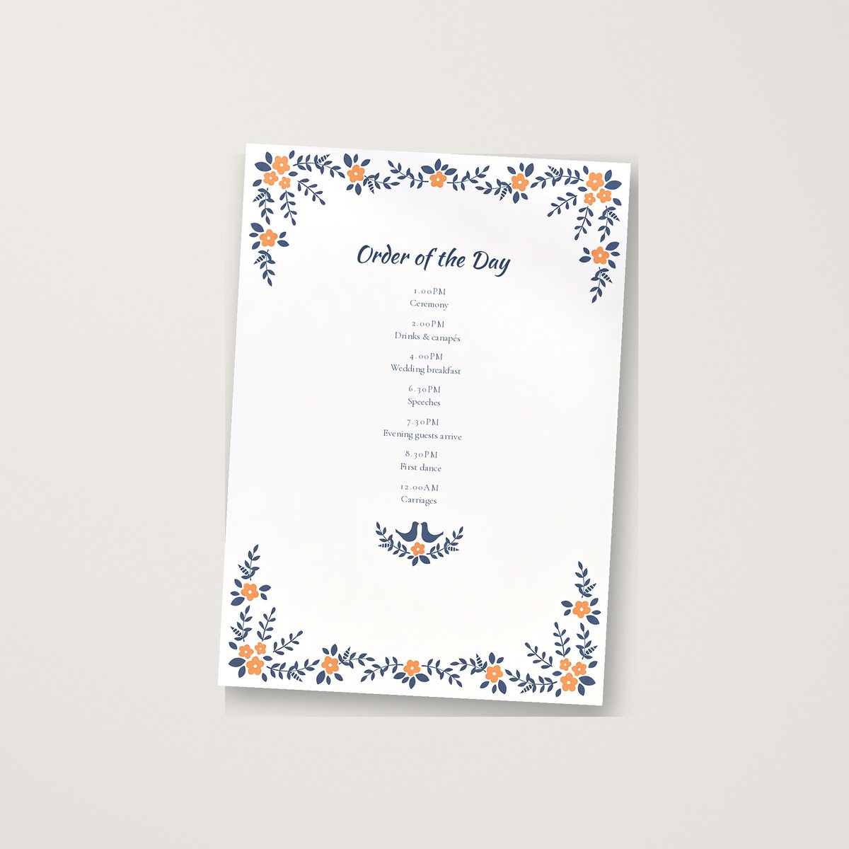 Country Floral Itinerary / Order of the Day
