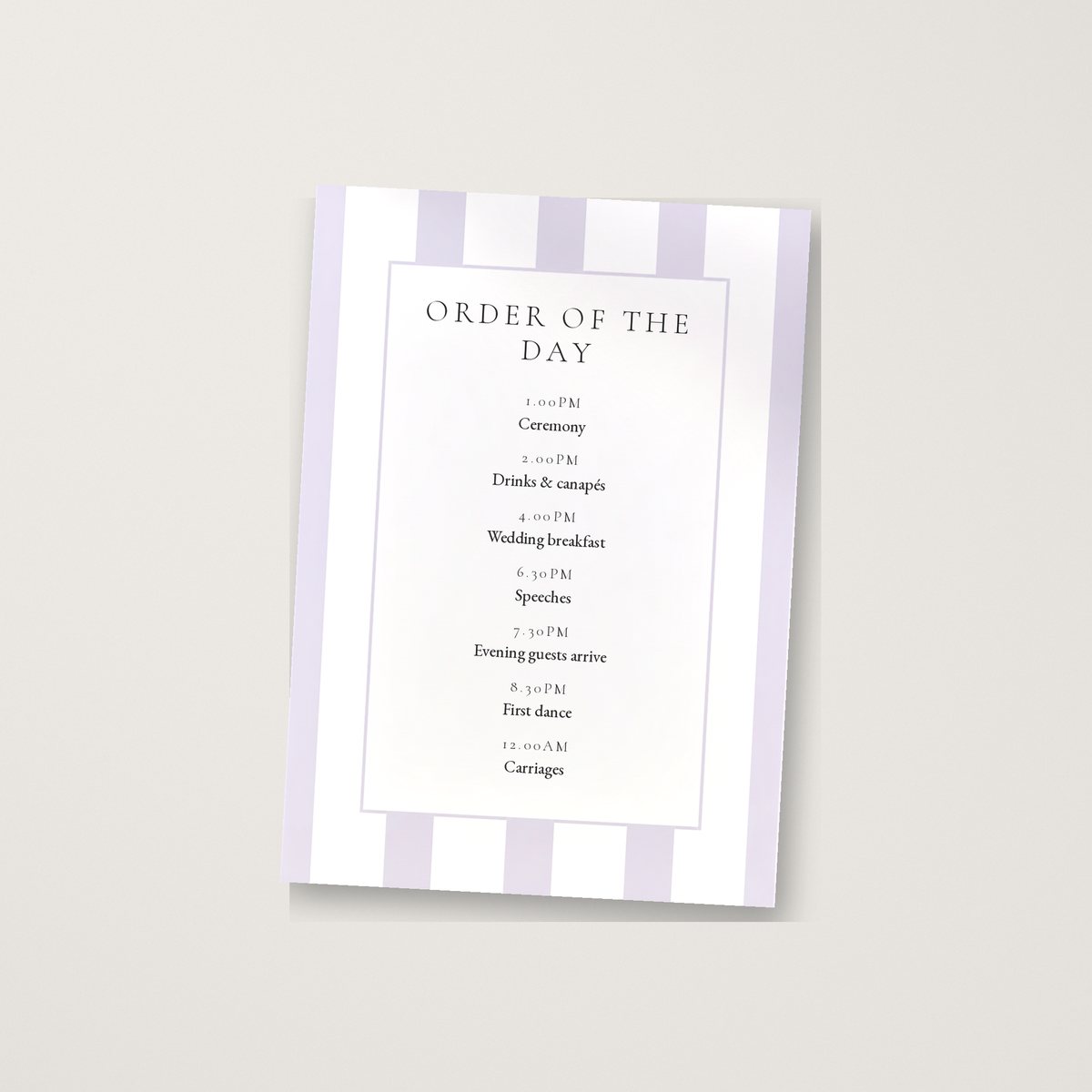 Colourband Stripe Itinerary / Order of the Day