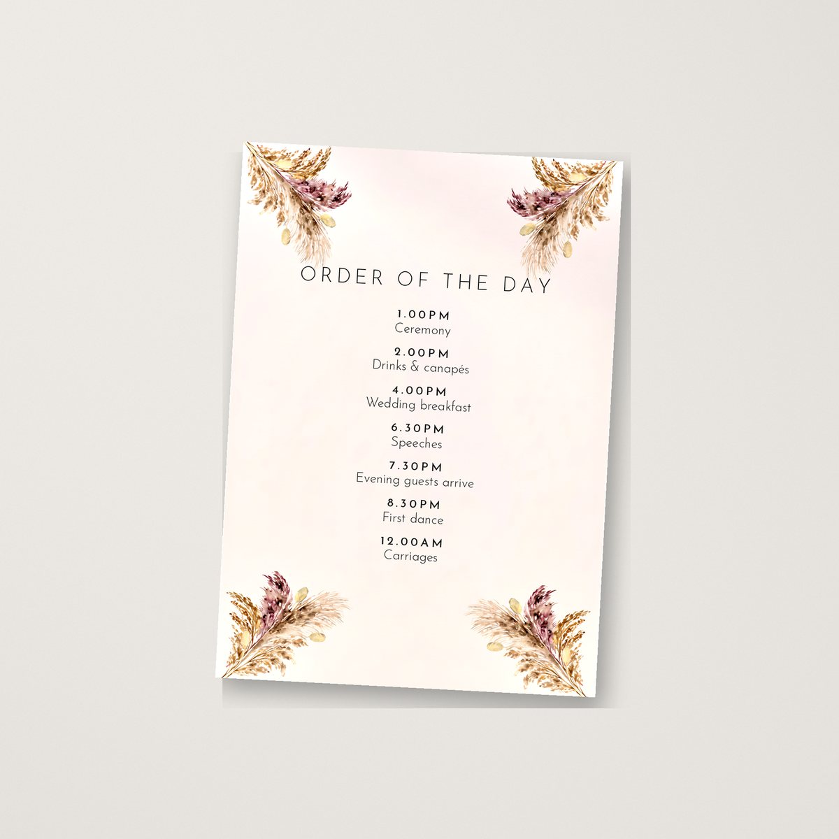 Boho Floral Itinerary / Order of the Day