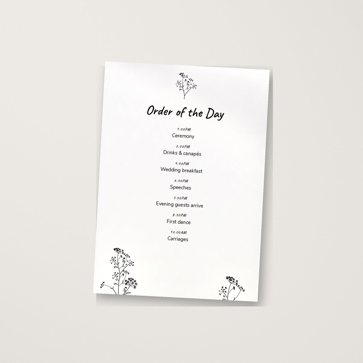 Rustic Love Itinerary / Order of the Day