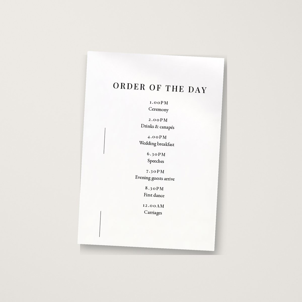 Evelyn Serif Itinerary / Order of the Day