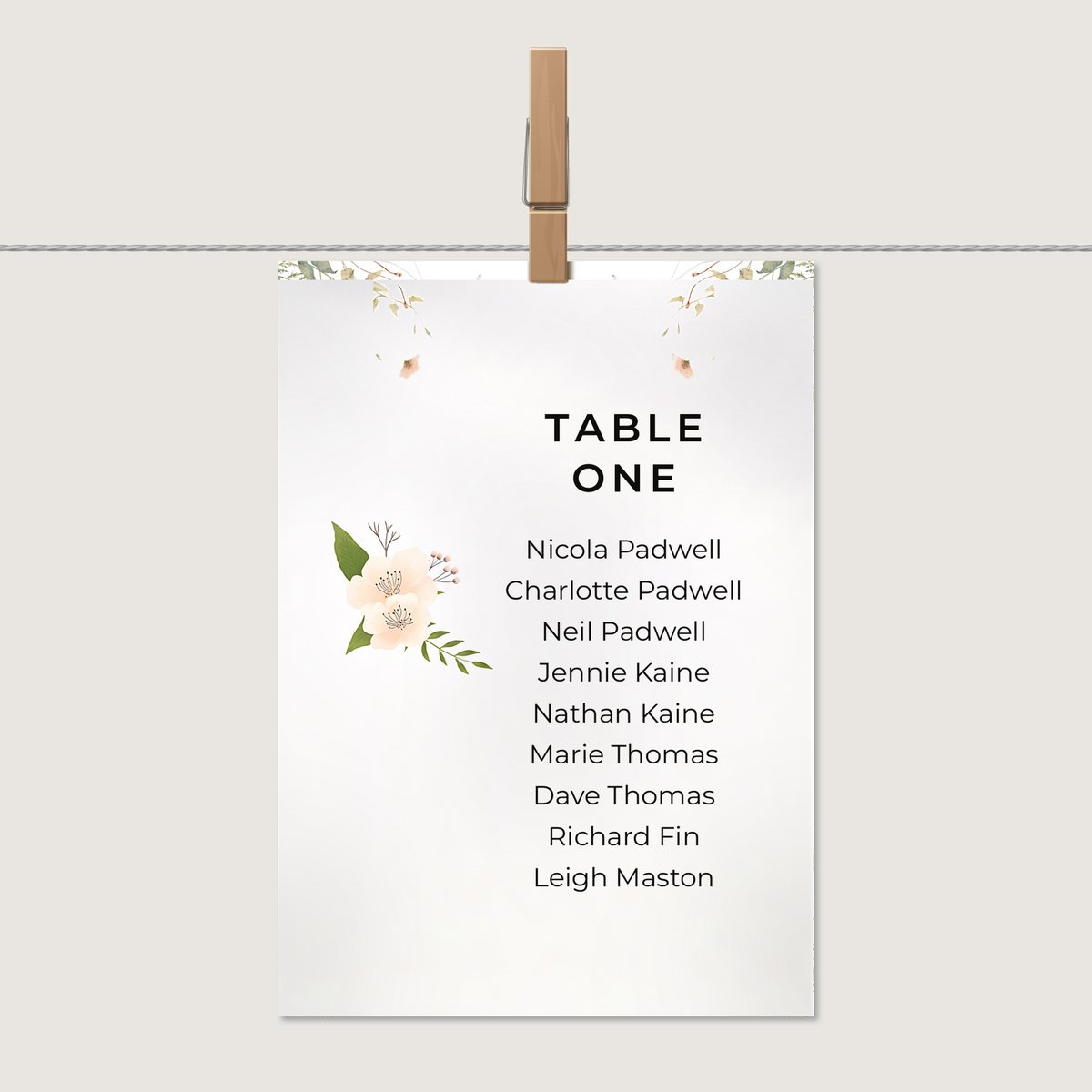 Fun Script / Flowers Table Number or Name Card