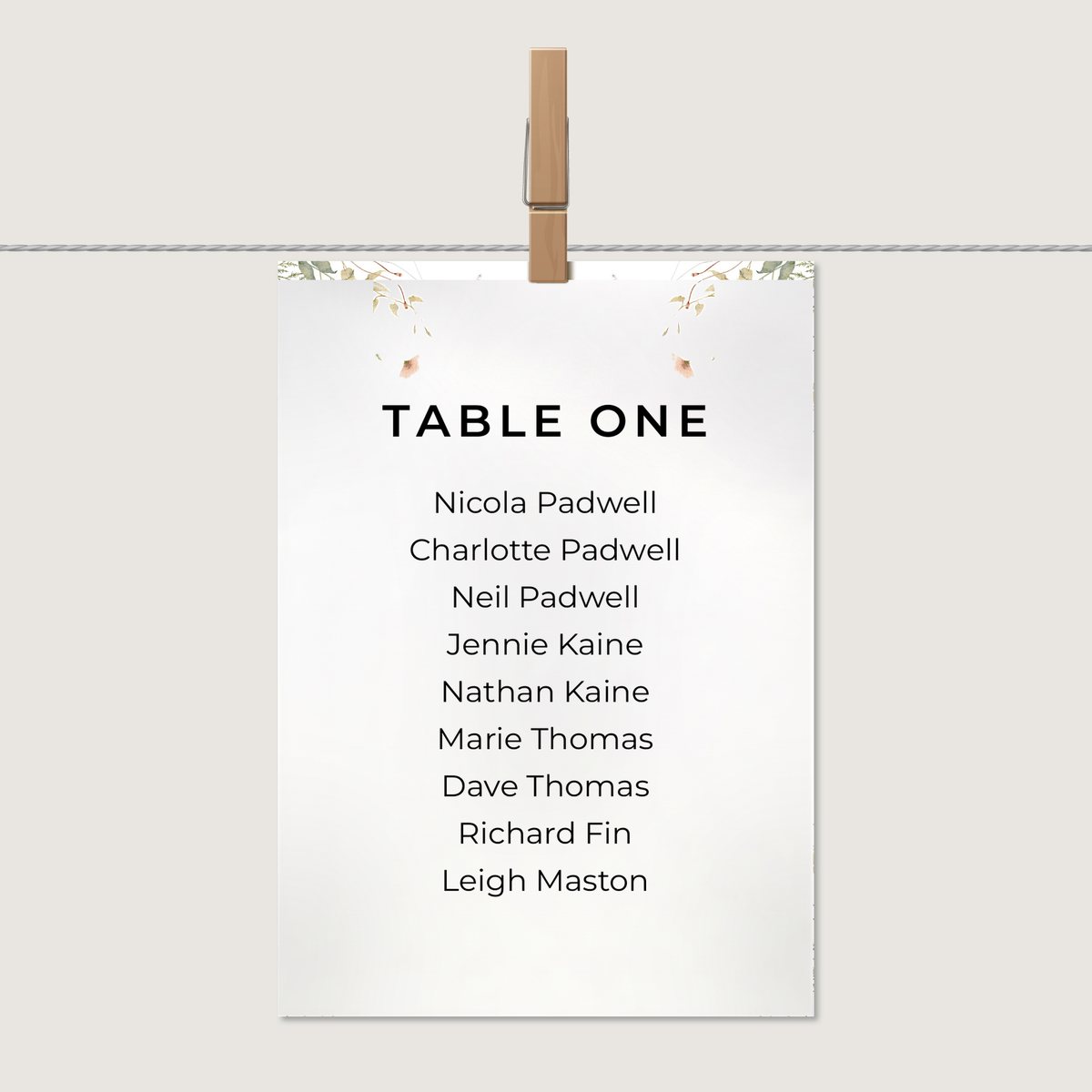 Flow Table Number or Name Card