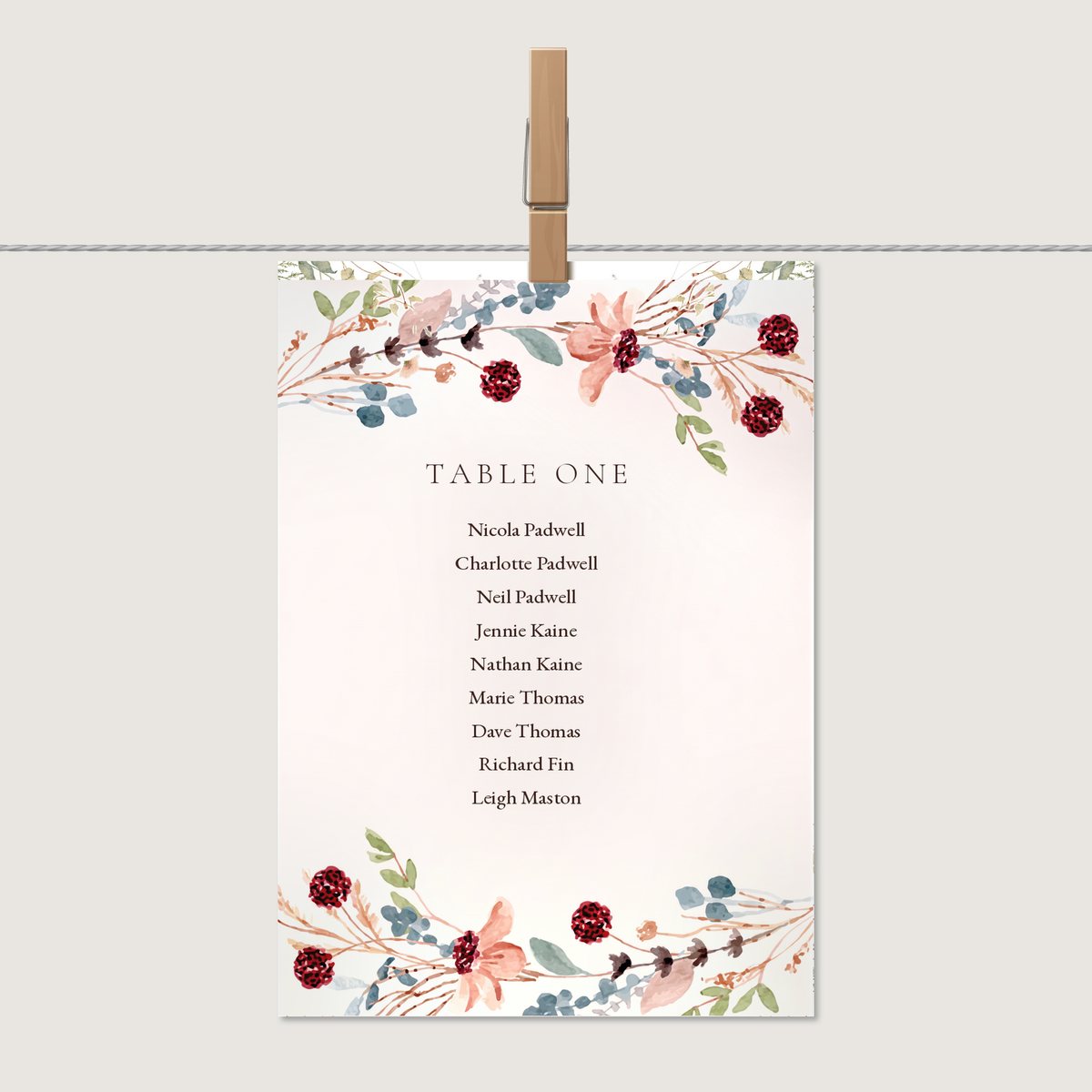 Wild Flower Garden Table Number or Name Card