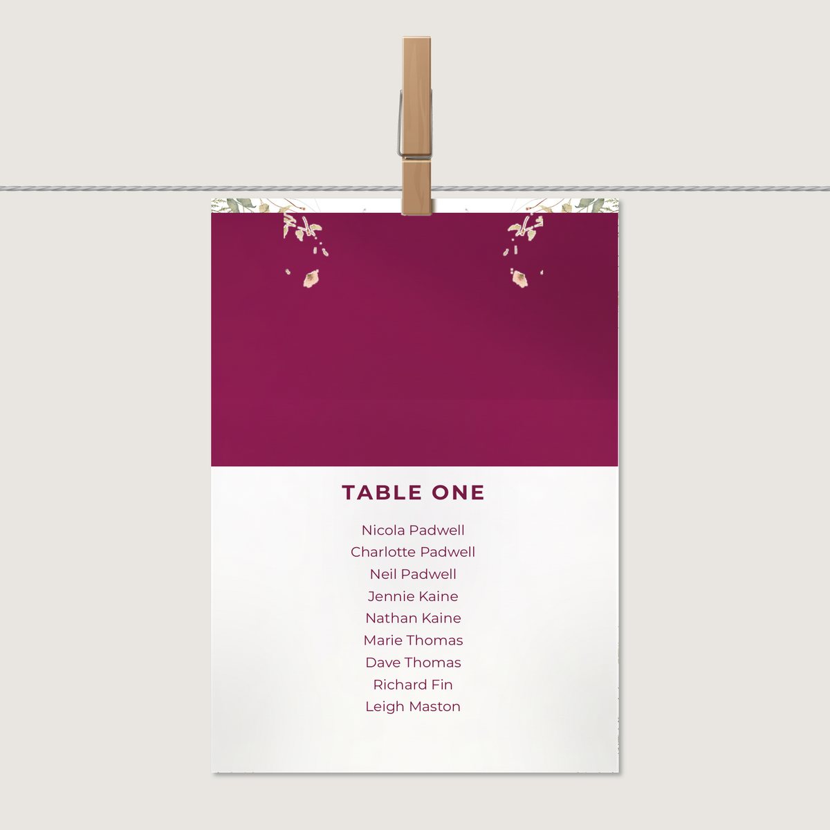 Distinctive Table Number or Name Card