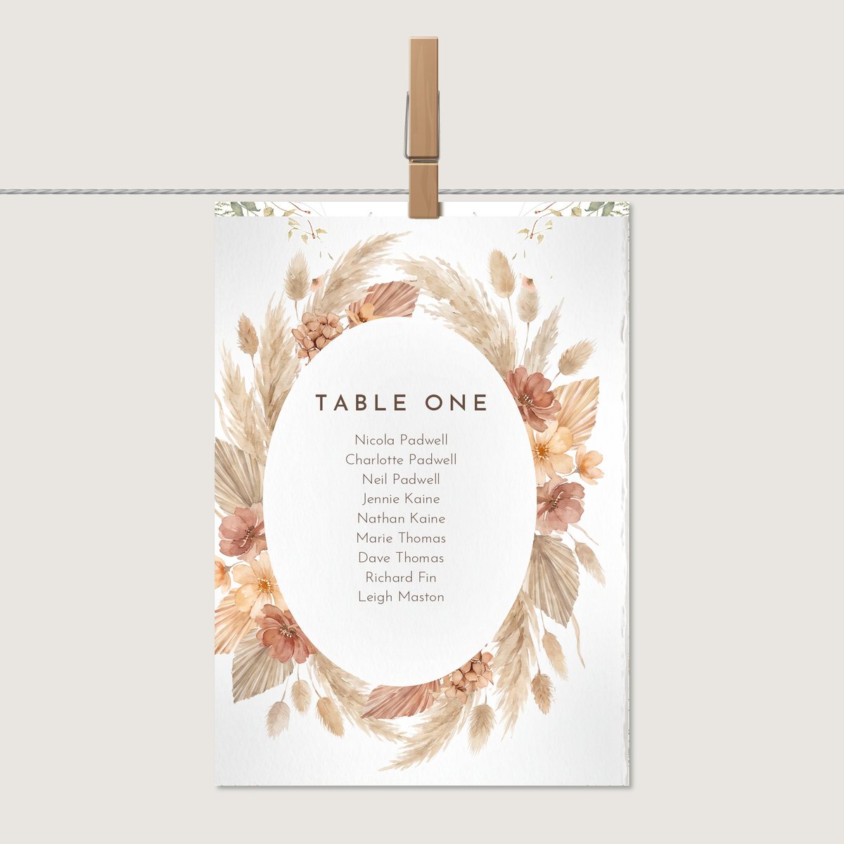 Oval Pampas Table Number or Name Card