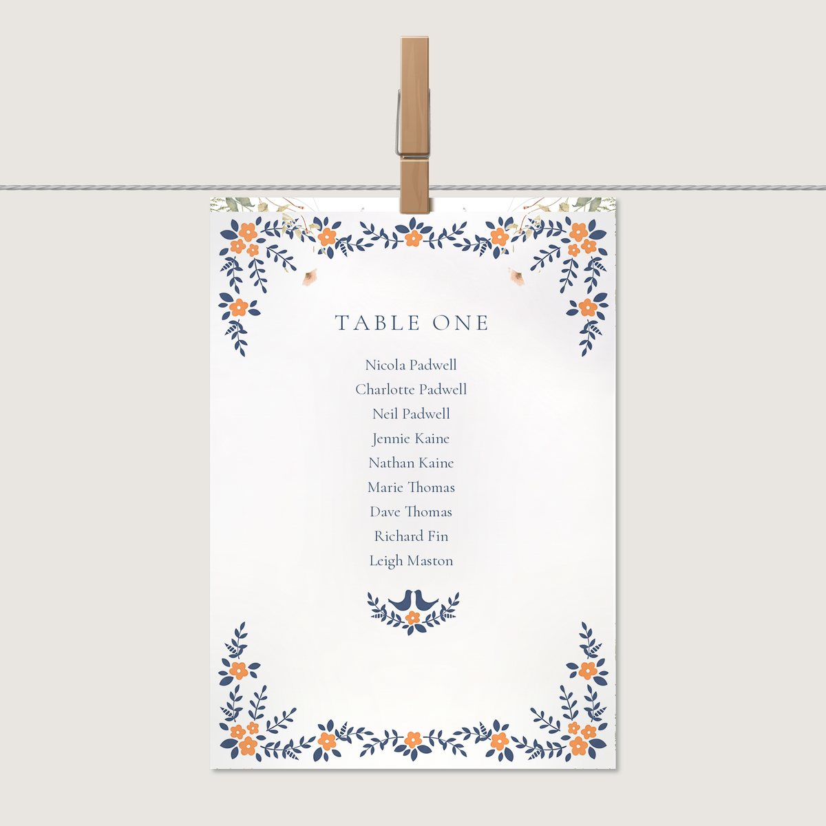 Country Floral Table Number or Name Card