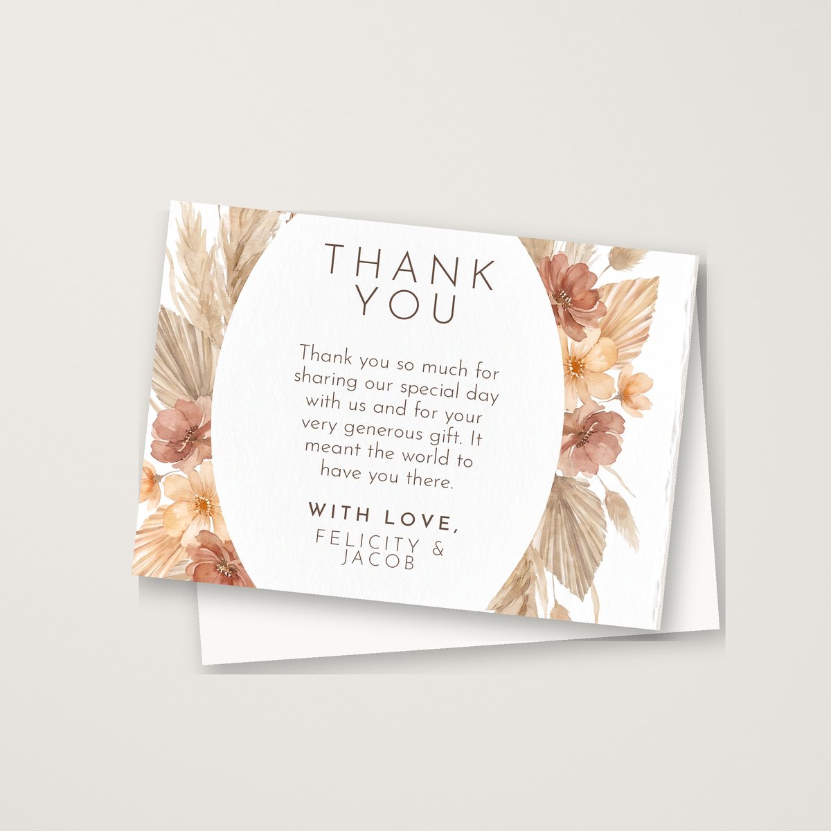 Oval Pampas Thank You Card